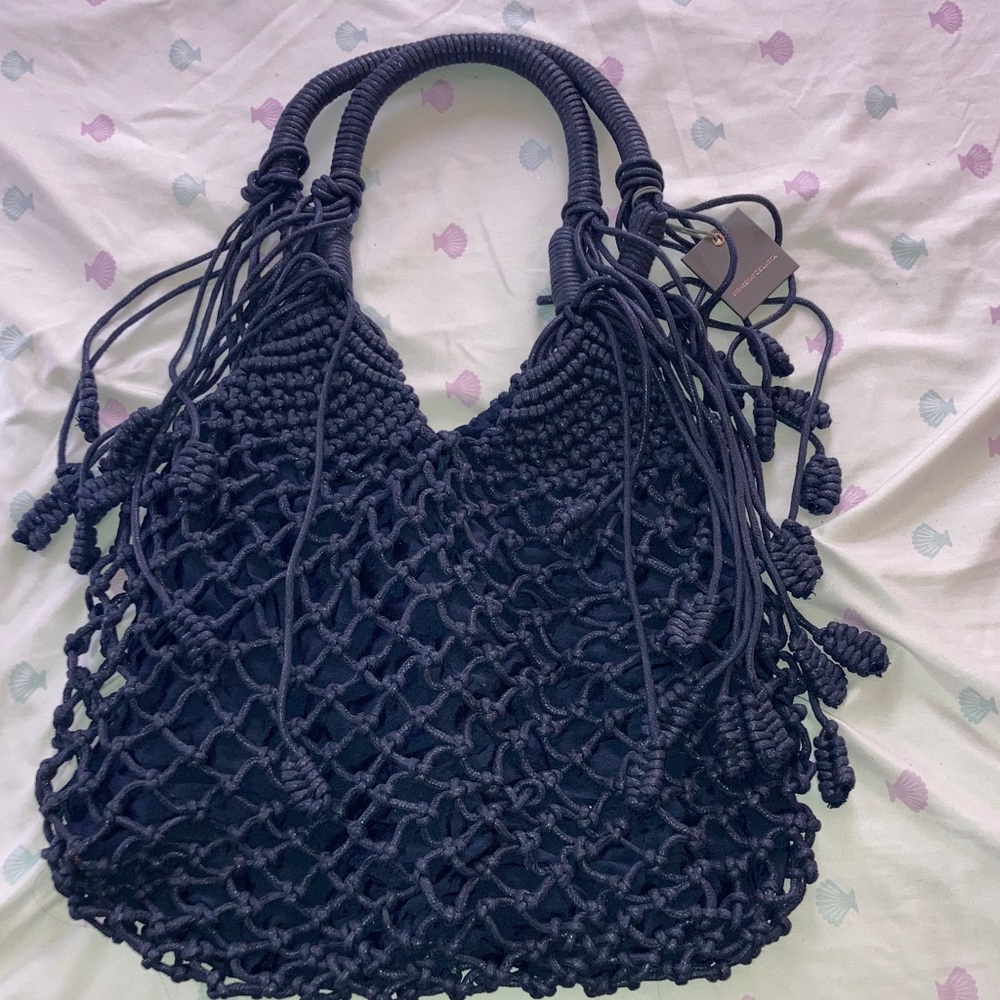 Monserat De Lucca Navy Knitted Shoulder Bag